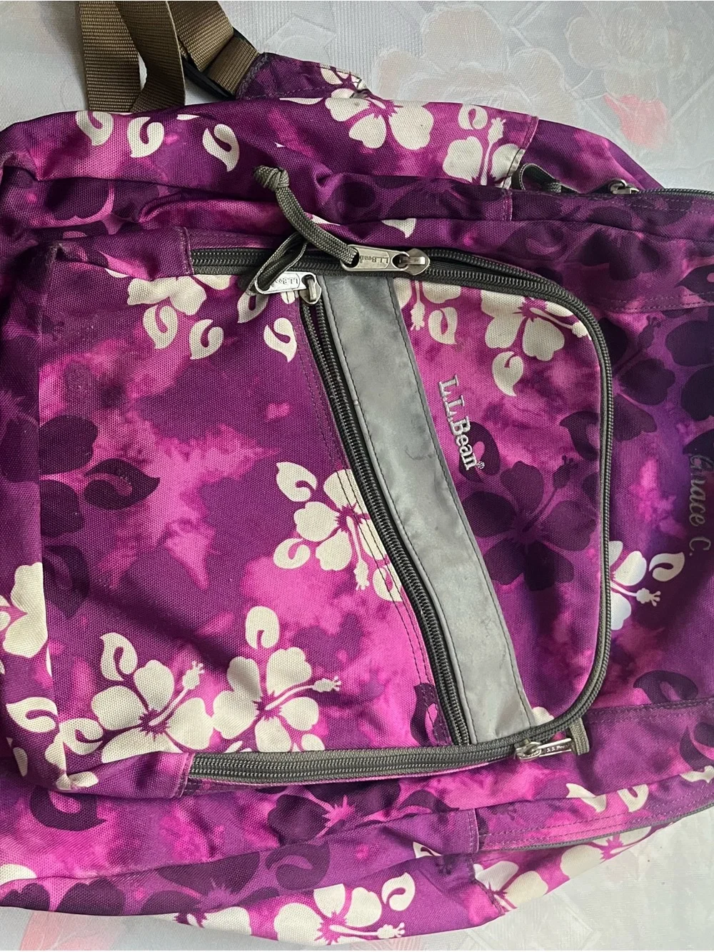 L.L. Bean Purple Floral Daypack Backpack